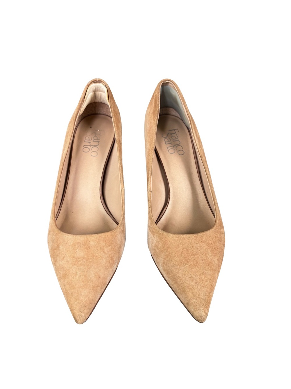Tan Nude Suede Almond Toe Kitten Heel Pumps | Size 7M